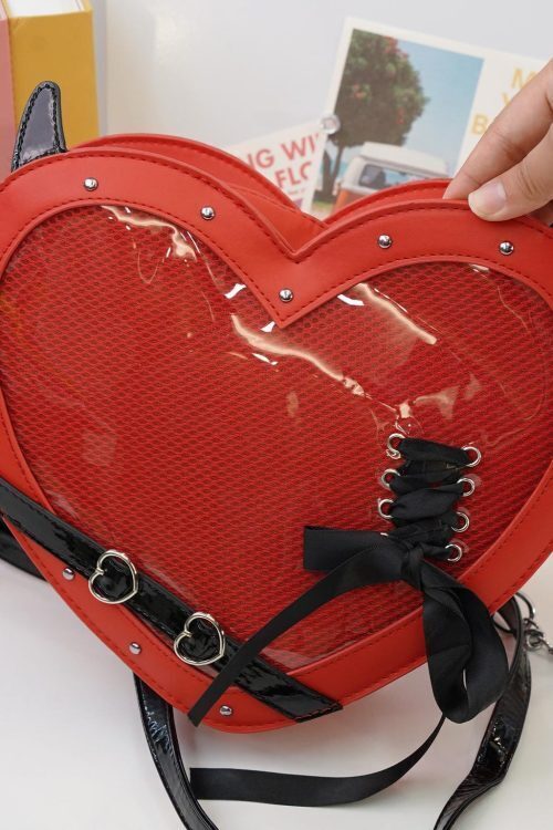 Large Red Kawaii Ita Bag with Clear Window for Pin Display