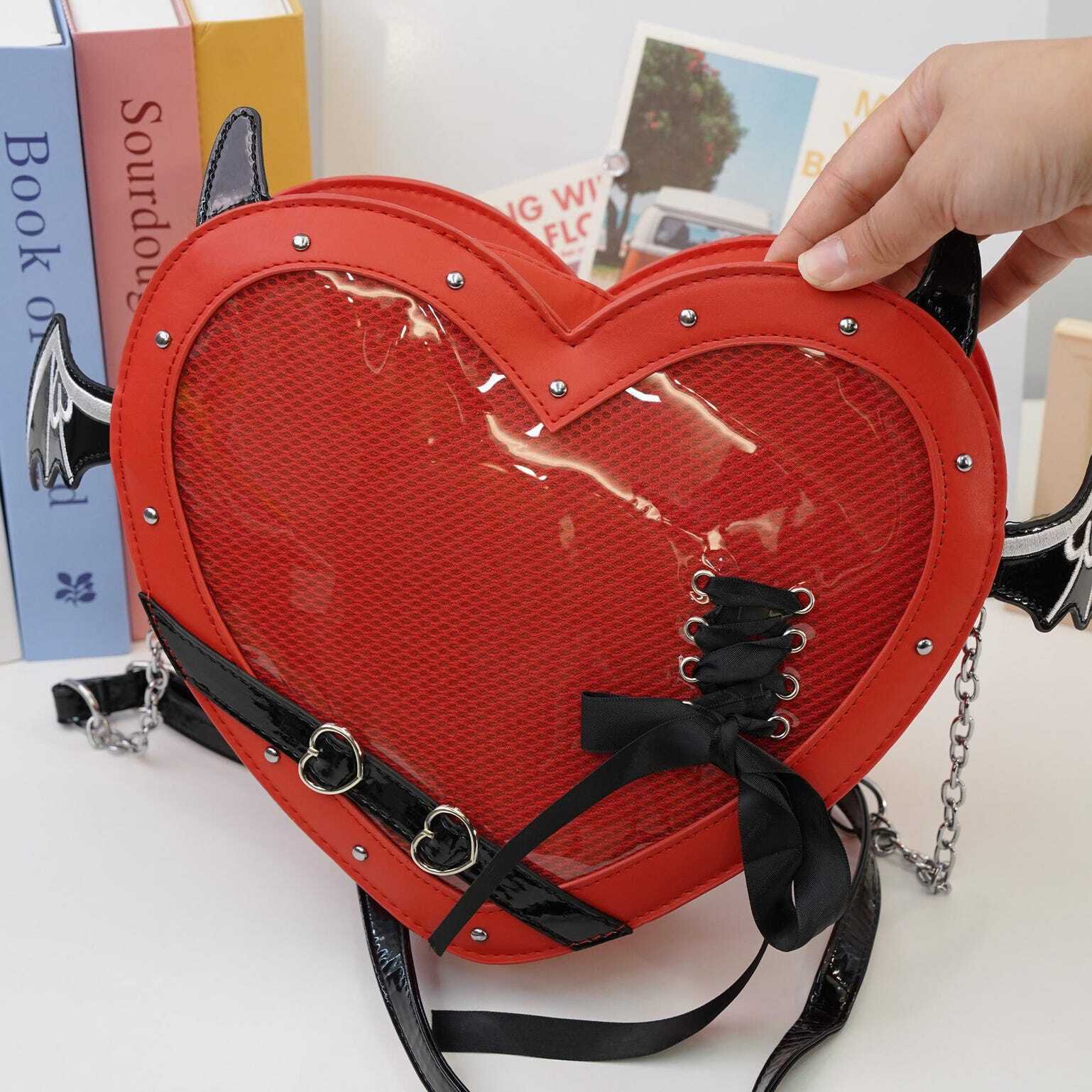 Large Red Kawaii Ita Bag with Clear Window for Pin Display Large Red Kawaii Ita Bag with Clear Window for Pin Display