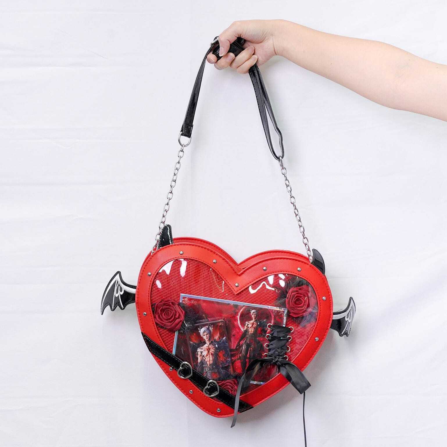Large Red Kawaii Ita Bag with Clear Window for Pin Display Large Red Kawaii Ita Bag with Clear Window for Pin Display