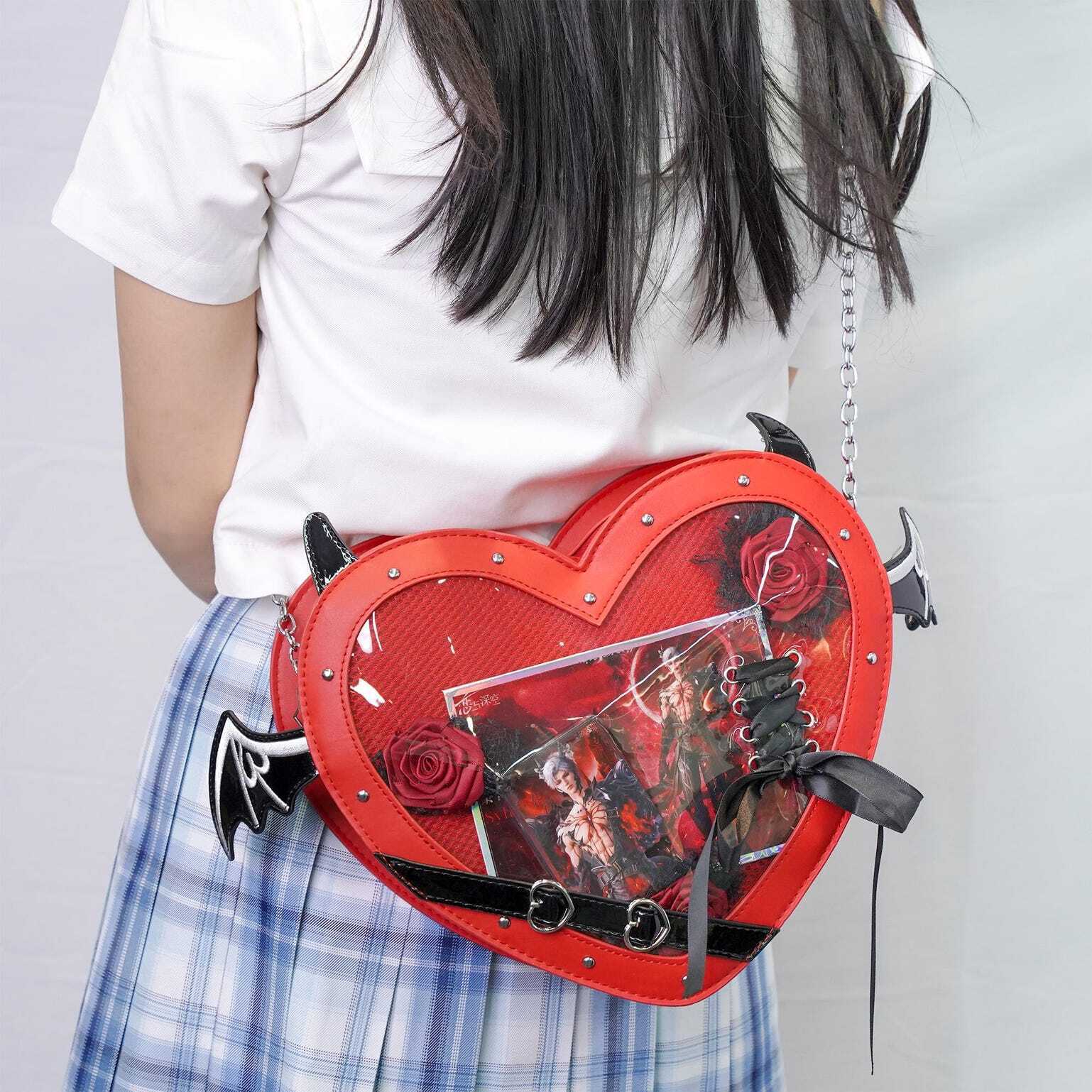 Large Red Kawaii Ita Bag with Clear Window for Pin Display Large Red Kawaii Ita Bag with Clear Window for Pin Display