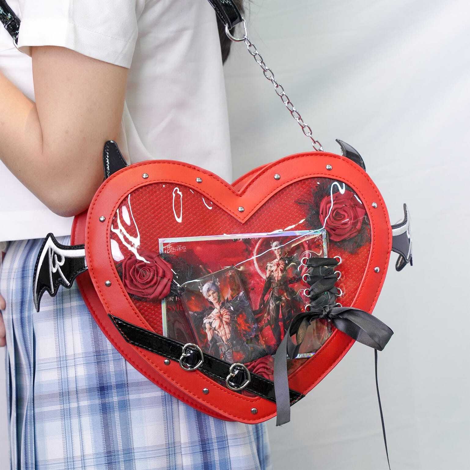 Large Red Kawaii Ita Bag with Clear Window for Pin Display Large Red Kawaii Ita Bag with Clear Window for Pin Display