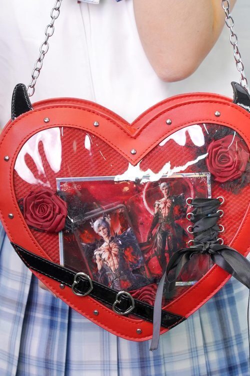 Large Red Kawaii Ita Bag with Clear Window for Pin Display