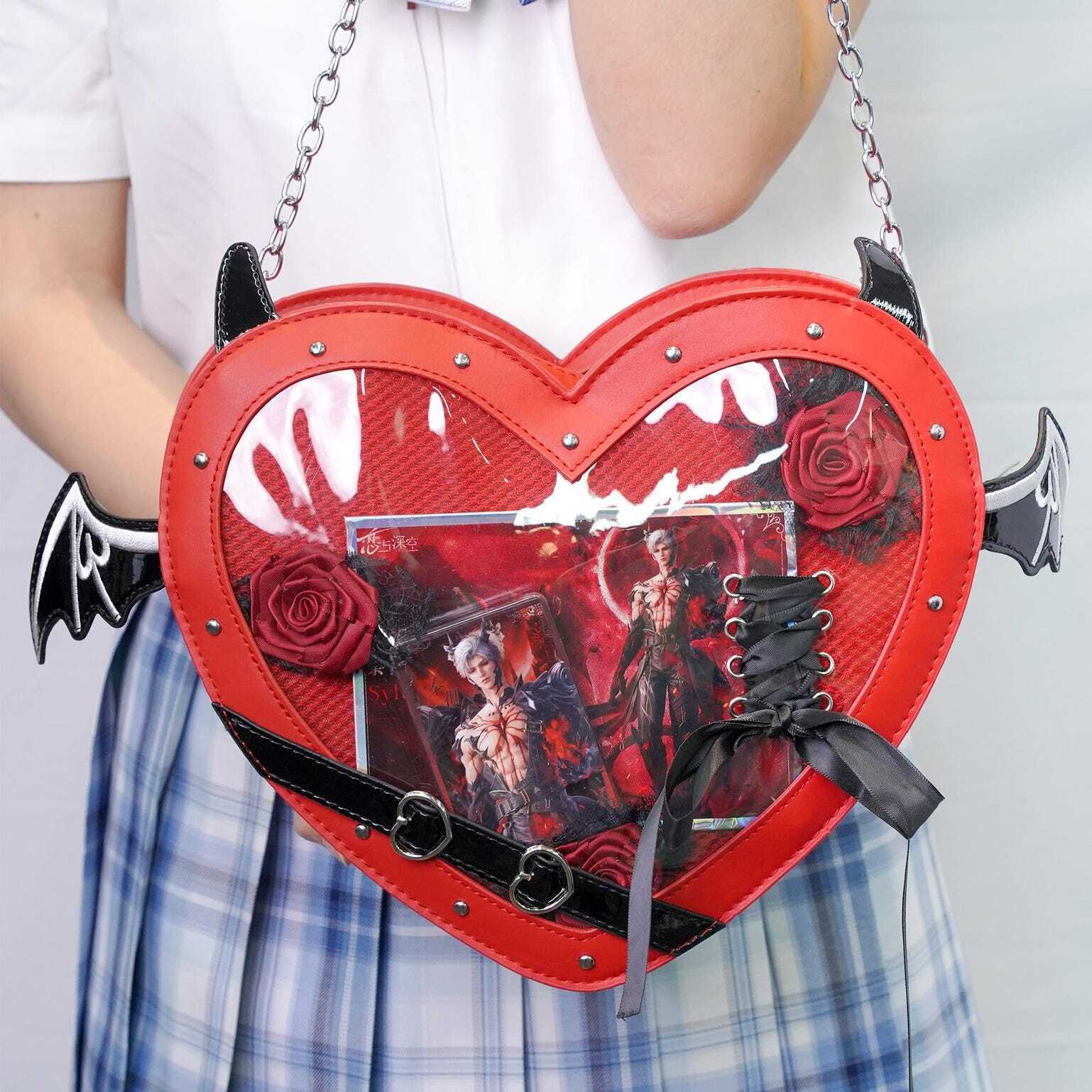 Large Red Kawaii Ita Bag with Clear Window for Pin Display Large Red Kawaii Ita Bag with Clear Window for Pin Display