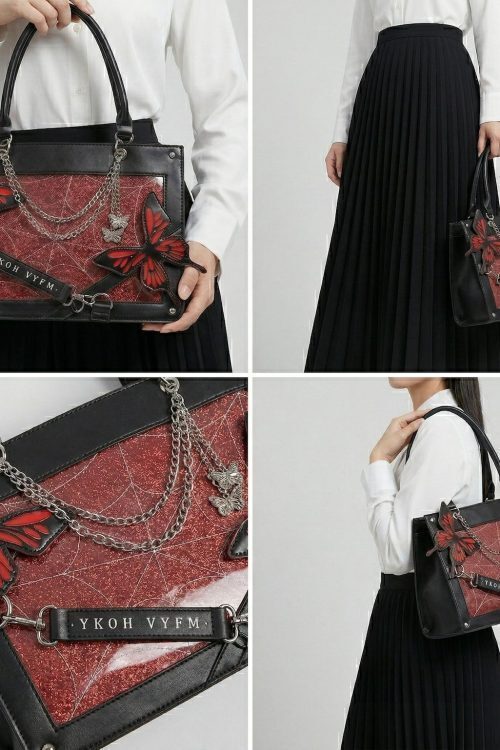 Large Red Kawaii Y2K Ita Handbag with Clear Window for Pin Display