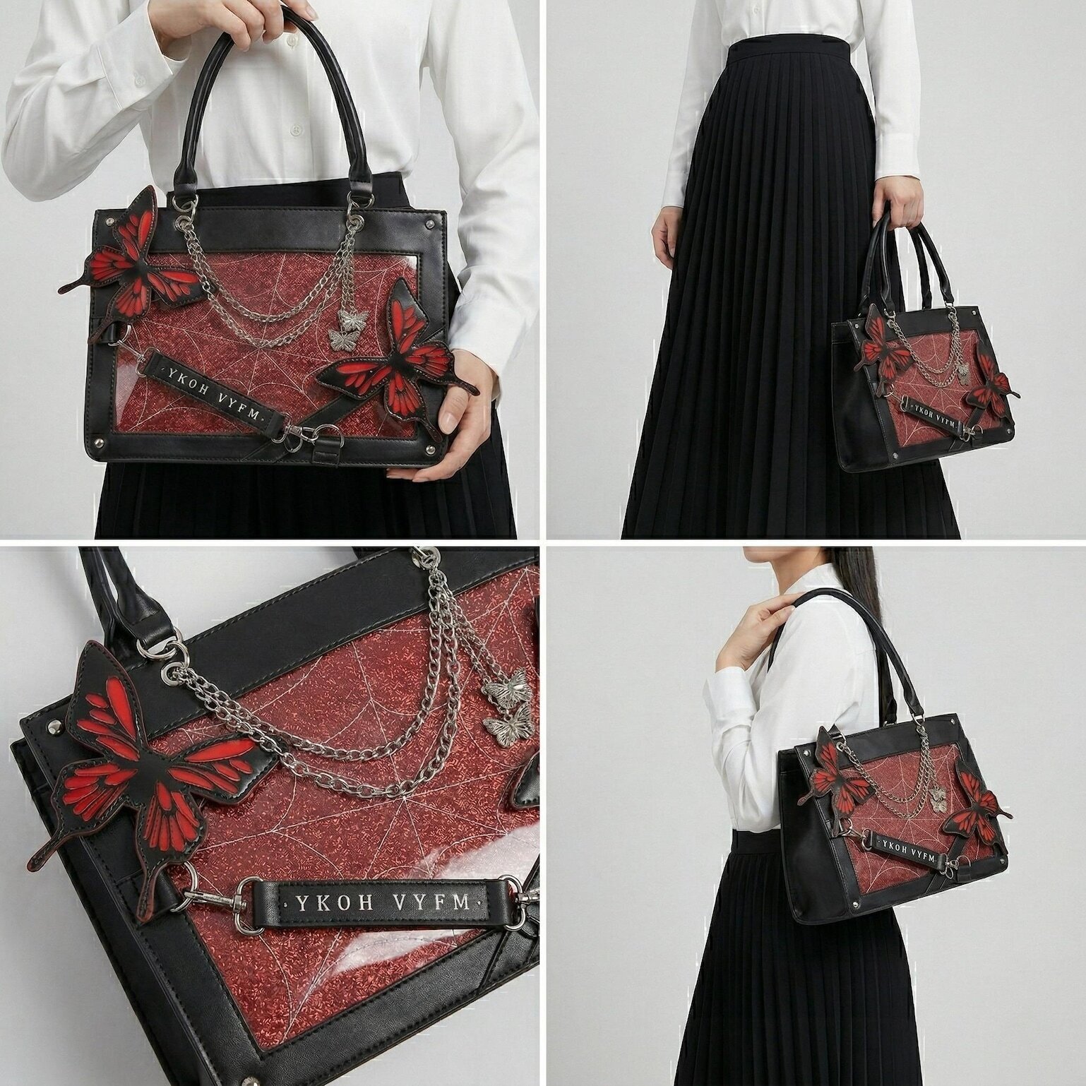 Large Red Kawaii Y2K Ita Handbag with Clear Window for Pin Display Large Red Kawaii Y2K Ita Handbag with Clear Window for Pin Display