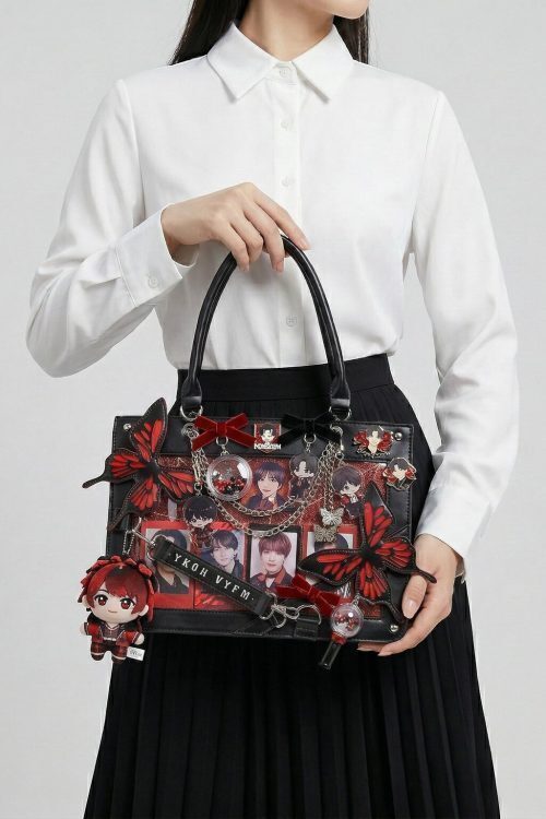 Large Red Kawaii Y2K Ita Handbag with Clear Window for Pin Display