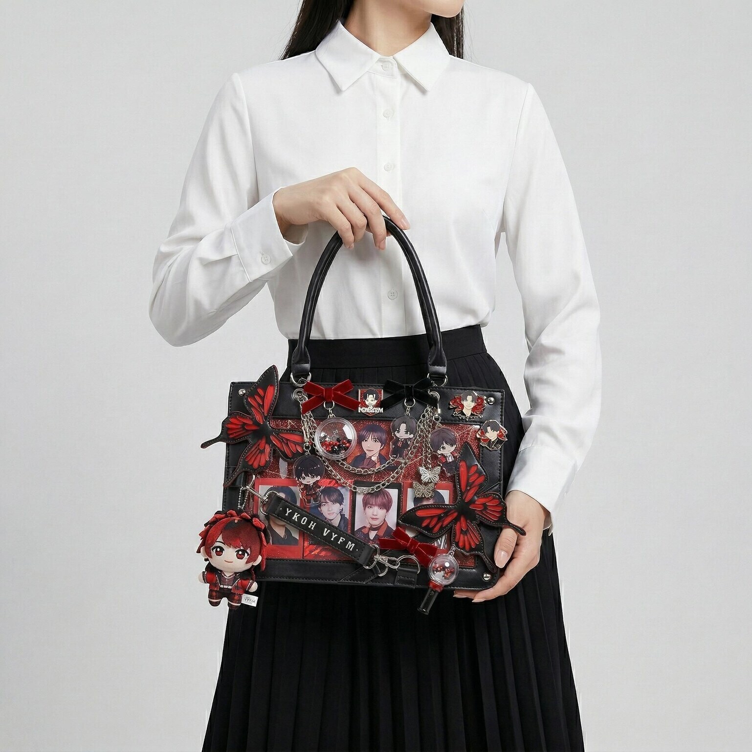 Large Red Kawaii Y2K Ita Handbag with Clear Window for Pin Display Large Red Kawaii Y2K Ita Handbag with Clear Window for Pin Display