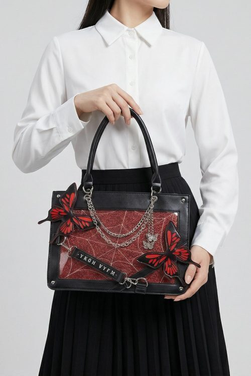 Large Red Kawaii Y2K Ita Handbag with Clear Window for Pin Display