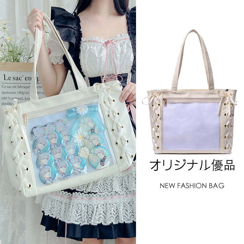 Large Ribbon Ita Tote Bag with Included Insert