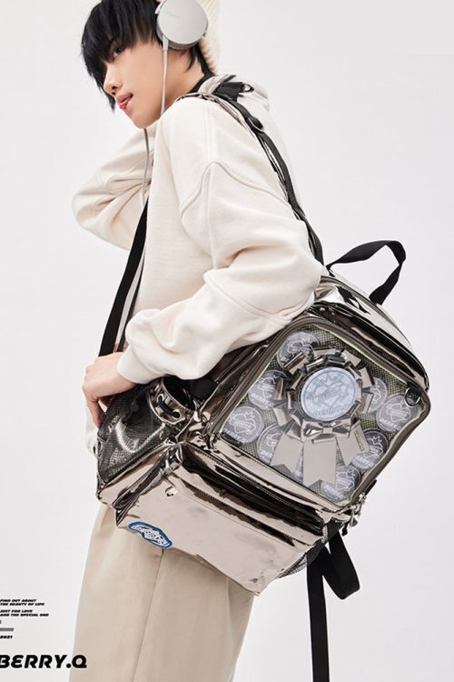 Large Silver Ita Backpack with Clear Window for Plushies and Pins