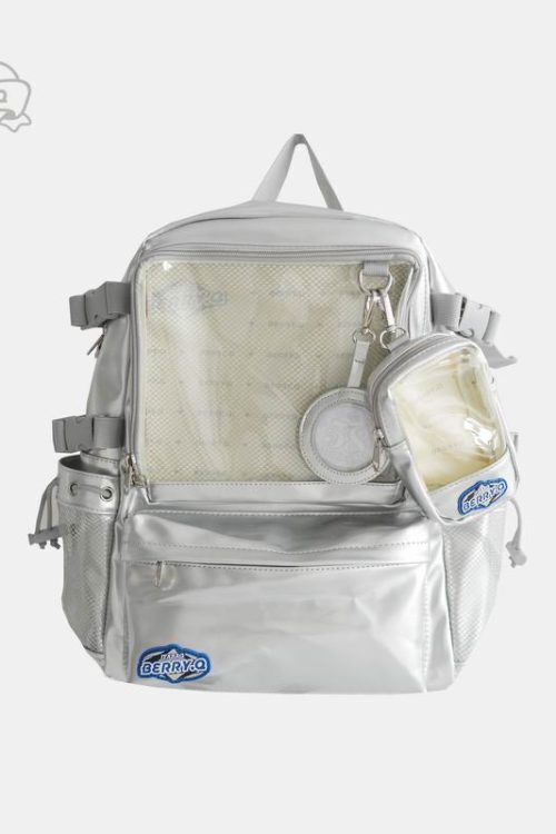 Large Silver Ita Backpack with Clear Window for Plushies and Pins