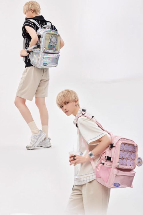 Large Silver Ita Backpack with Clear Window for Plushies and Pins