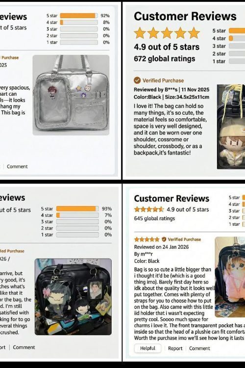 Large Silver Kawaii Y2K Convertible Ita Bag with Clear Window for Photocards and Pins