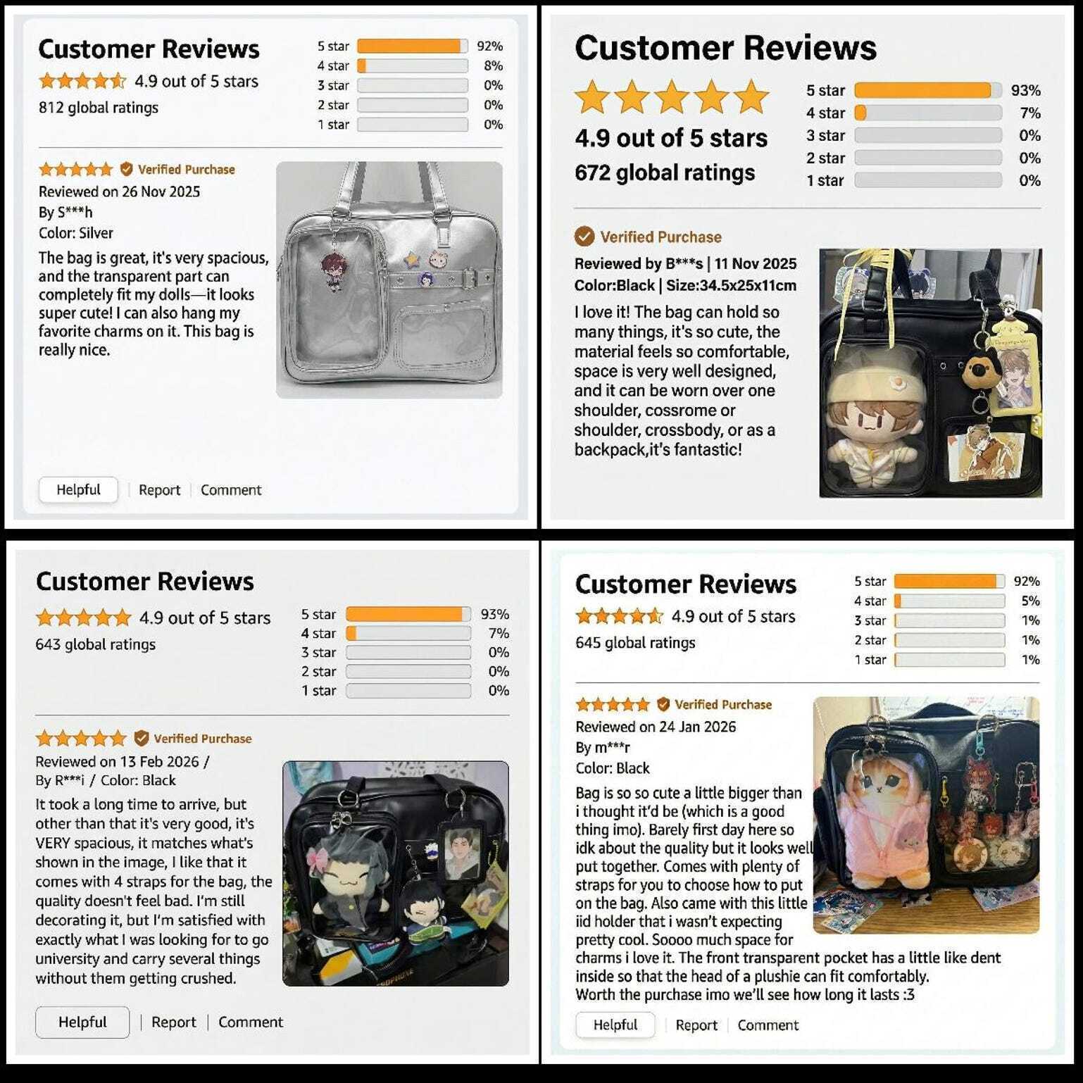 Large Silver Kawaii Y2K Convertible Ita Bag with Clear Window for Photocards and Pins Large Silver Kawaii Y2K Convertible Ita Bag with Clear Window for Photocards and Pins