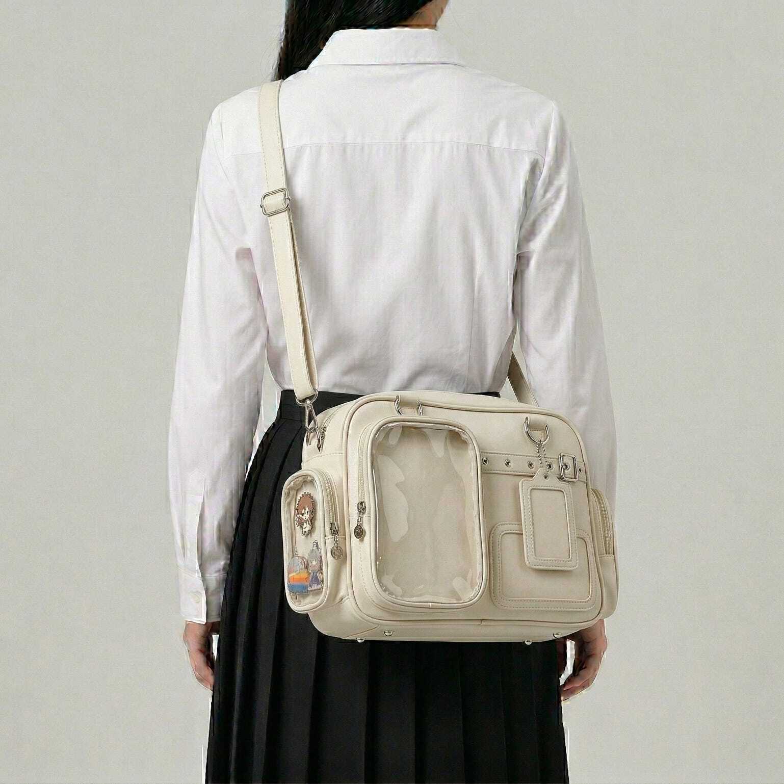 Large Silver Kawaii Y2K Convertible Ita Bag with Clear Window for Photocards and Pins Large Silver Kawaii Y2K Convertible Ita Bag with Clear Window for Photocards and Pins