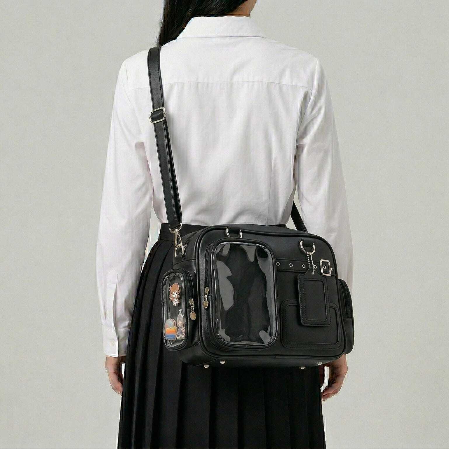 Large Silver Kawaii Y2K Convertible Ita Bag with Clear Window for Photocards and Pins Large Silver Kawaii Y2K Convertible Ita Bag with Clear Window for Photocards and Pins