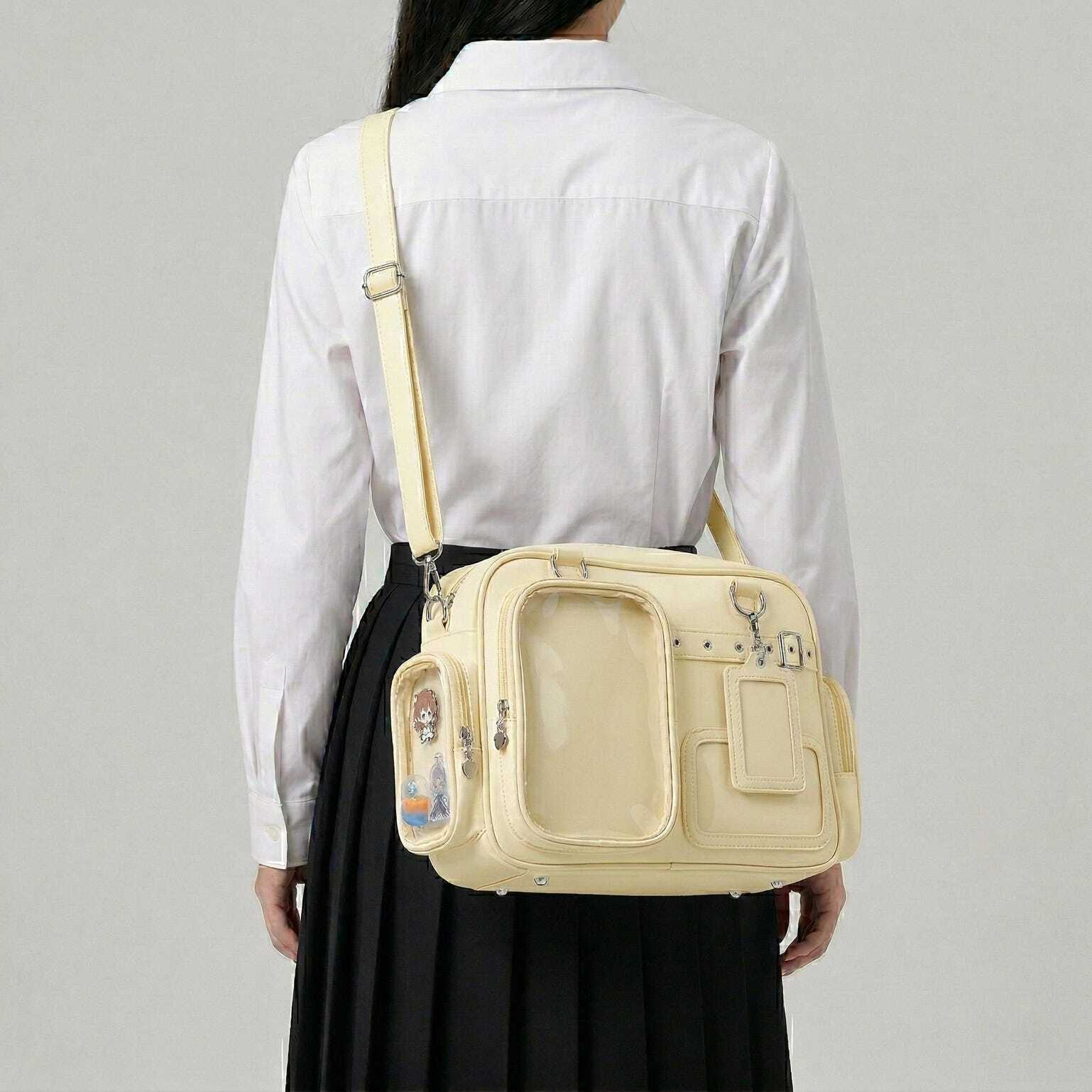 Large Silver Kawaii Y2K Convertible Ita Bag with Clear Window for Photocards and Pins Large Silver Kawaii Y2K Convertible Ita Bag with Clear Window for Photocards and Pins