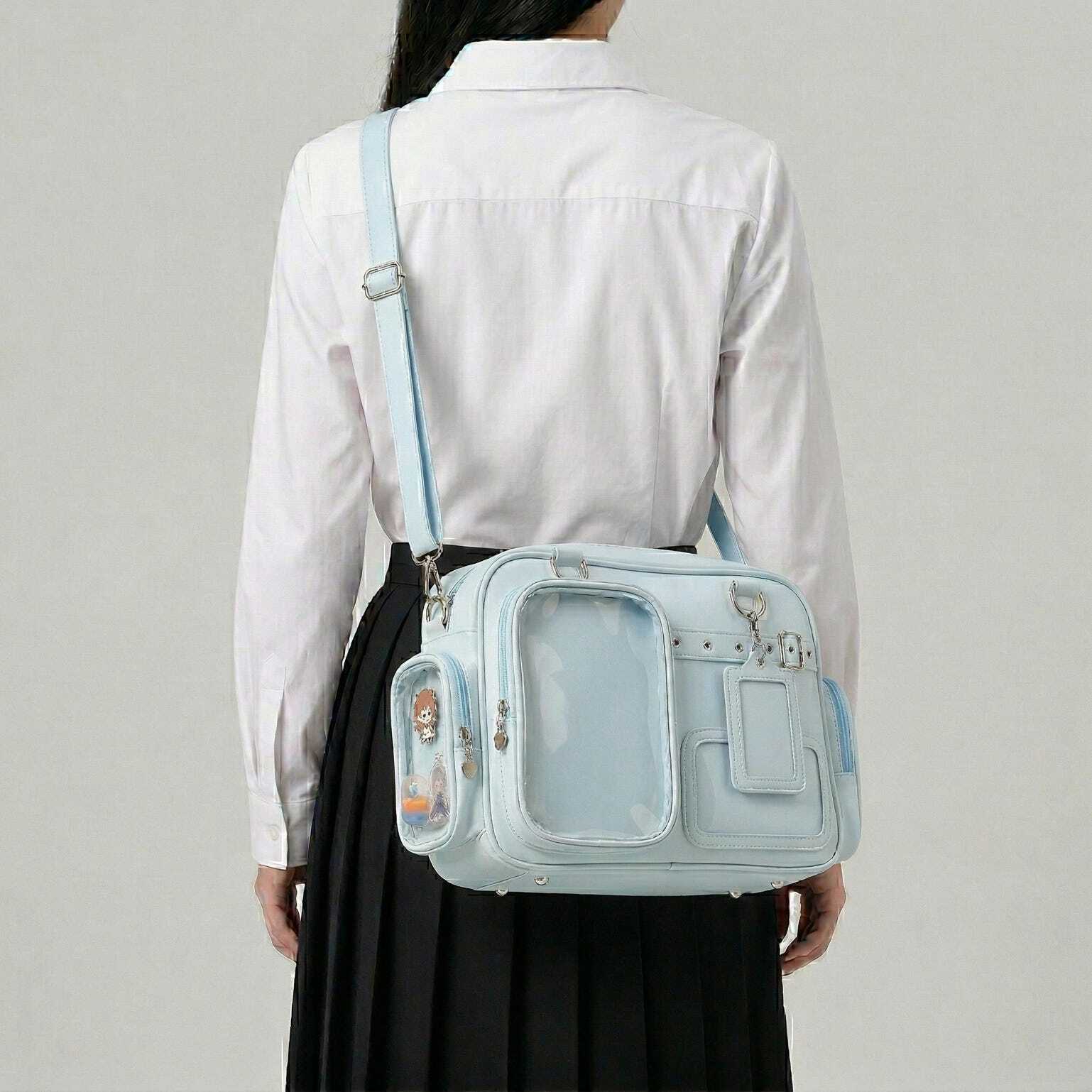 Large Silver Kawaii Y2K Convertible Ita Bag with Clear Window for Photocards and Pins Large Silver Kawaii Y2K Convertible Ita Bag with Clear Window for Photocards and Pins