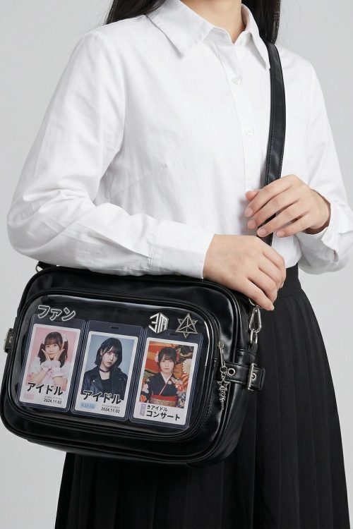 Large Silver Kawaii Y2K Convertible Ita Bag with Clear Window for Plushies and Pins