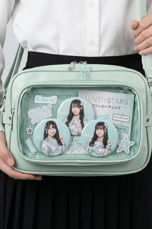 Large Silver Kawaii Y2K Convertible Ita Bag with Clear Window for Plushies and Pins