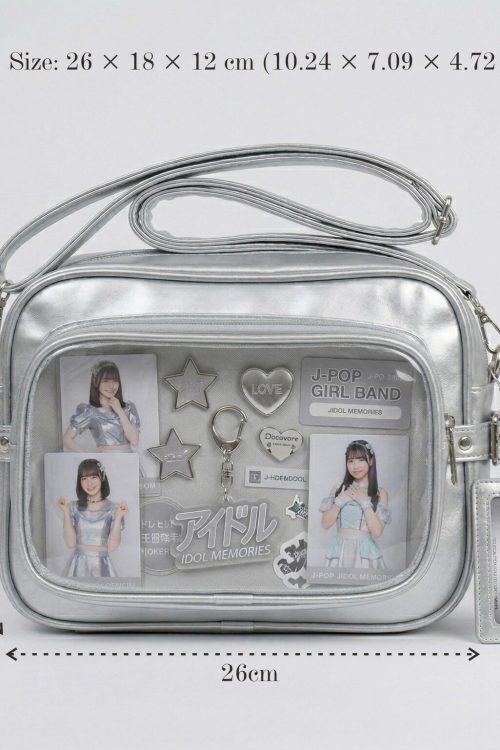 Large Silver Kawaii Y2K Convertible Ita Bag with Clear Window for Plushies and Pins