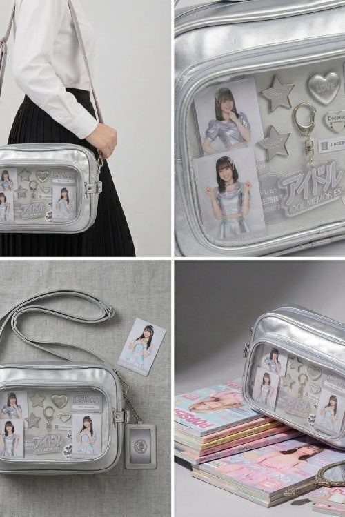 Large Silver Kawaii Y2K Convertible Ita Bag with Clear Window for Plushies and Pins