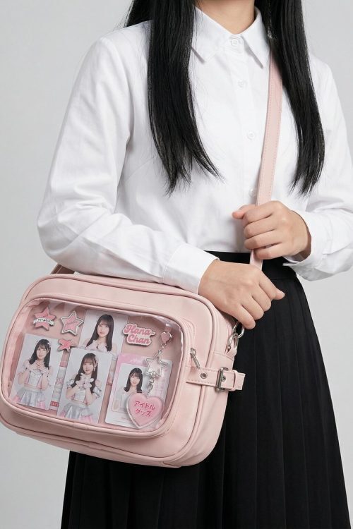 Large Silver Kawaii Y2K Convertible Ita Bag with Clear Window for Plushies and Pins