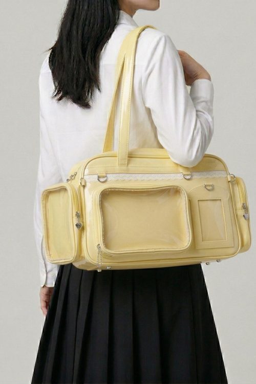 Large Silver Kawaii Y2K Ita Backpack with Clear Window for Photocards and Pins