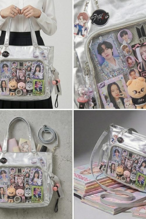 Large Silver Kawaii Y2K Ita Backpack with Clear Window for Pin Display