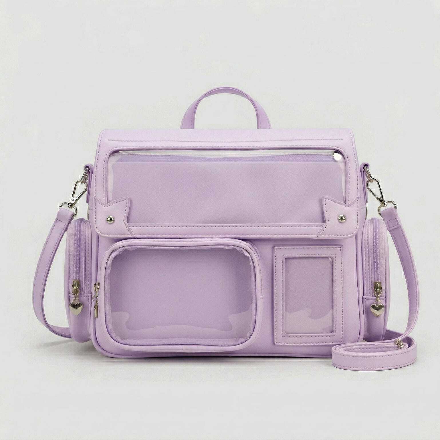 Large Silver Kawaii Y2K Ita Backpack with Clear Window for Pin Display Large Silver Kawaii Y2K Ita Backpack with Clear Window for Pin Display