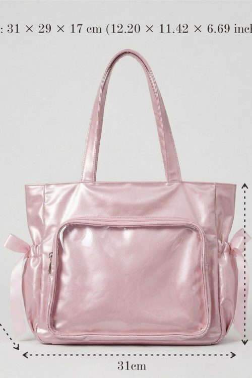 Large Silver Kawaii Y2K Ita Backpack with Clear Window for Pin Display