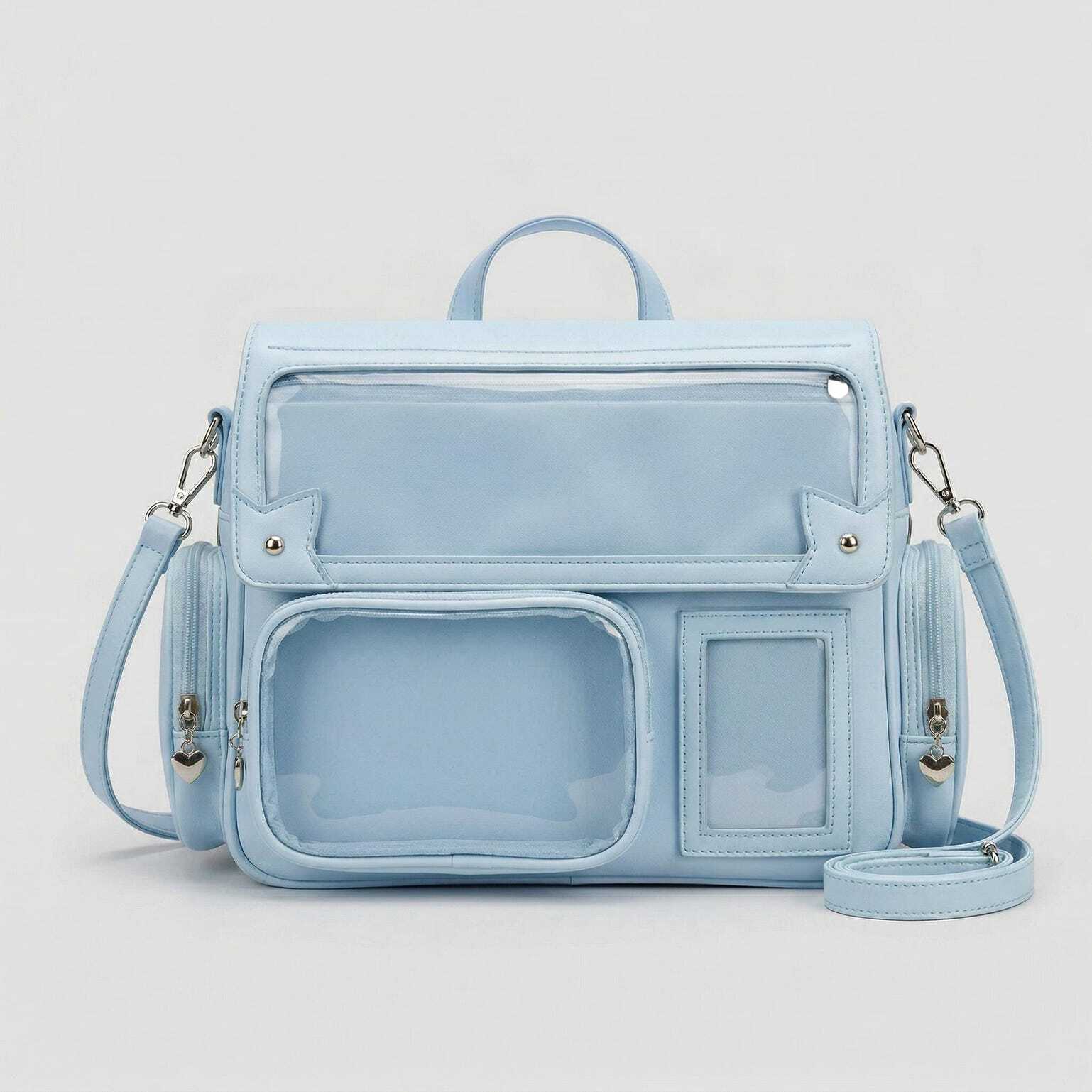 Large Silver Kawaii Y2K Ita Backpack with Clear Window for Pin Display Large Silver Kawaii Y2K Ita Backpack with Clear Window for Pin Display