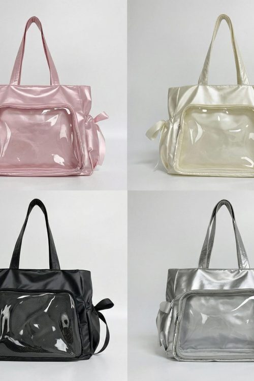 Large Silver Kawaii Y2K Ita Backpack with Clear Window for Pin Display