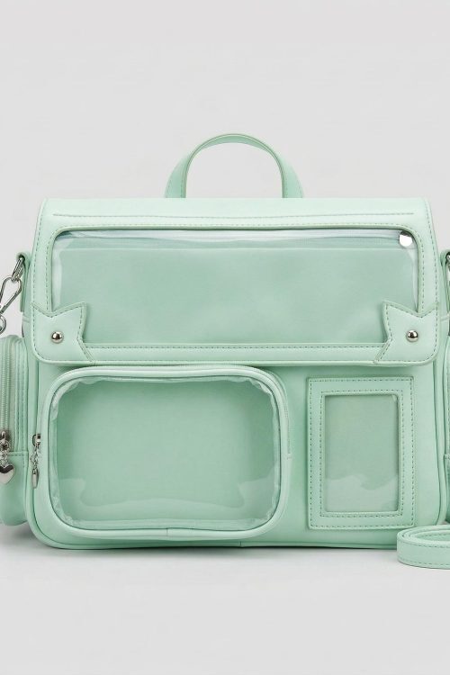 Large Silver Kawaii Y2K Ita Backpack with Clear Window for Pin Display