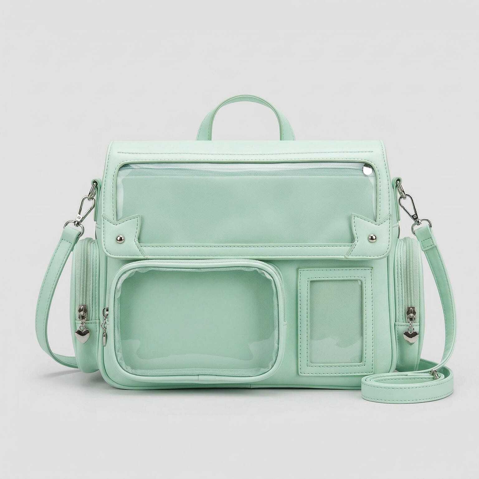 Large Silver Kawaii Y2K Ita Backpack with Clear Window for Pin Display Large Silver Kawaii Y2K Ita Backpack with Clear Window for Pin Display