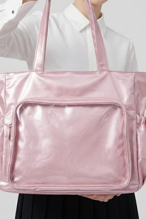 Large Silver Kawaii Y2K Ita Backpack with Clear Window for Pin Display