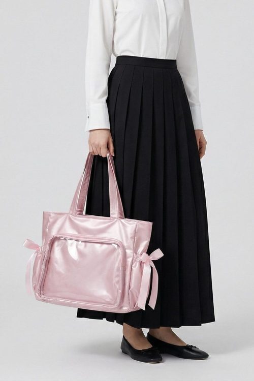 Large Silver Kawaii Y2K Ita Backpack with Clear Window for Pin Display