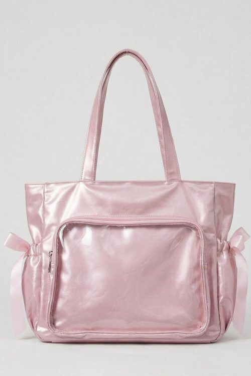 Large Silver Kawaii Y2K Ita Backpack with Clear Window for Pin Display