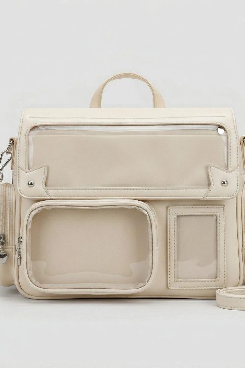 Large Silver Kawaii Y2K Ita Backpack with Clear Window for Pin Display