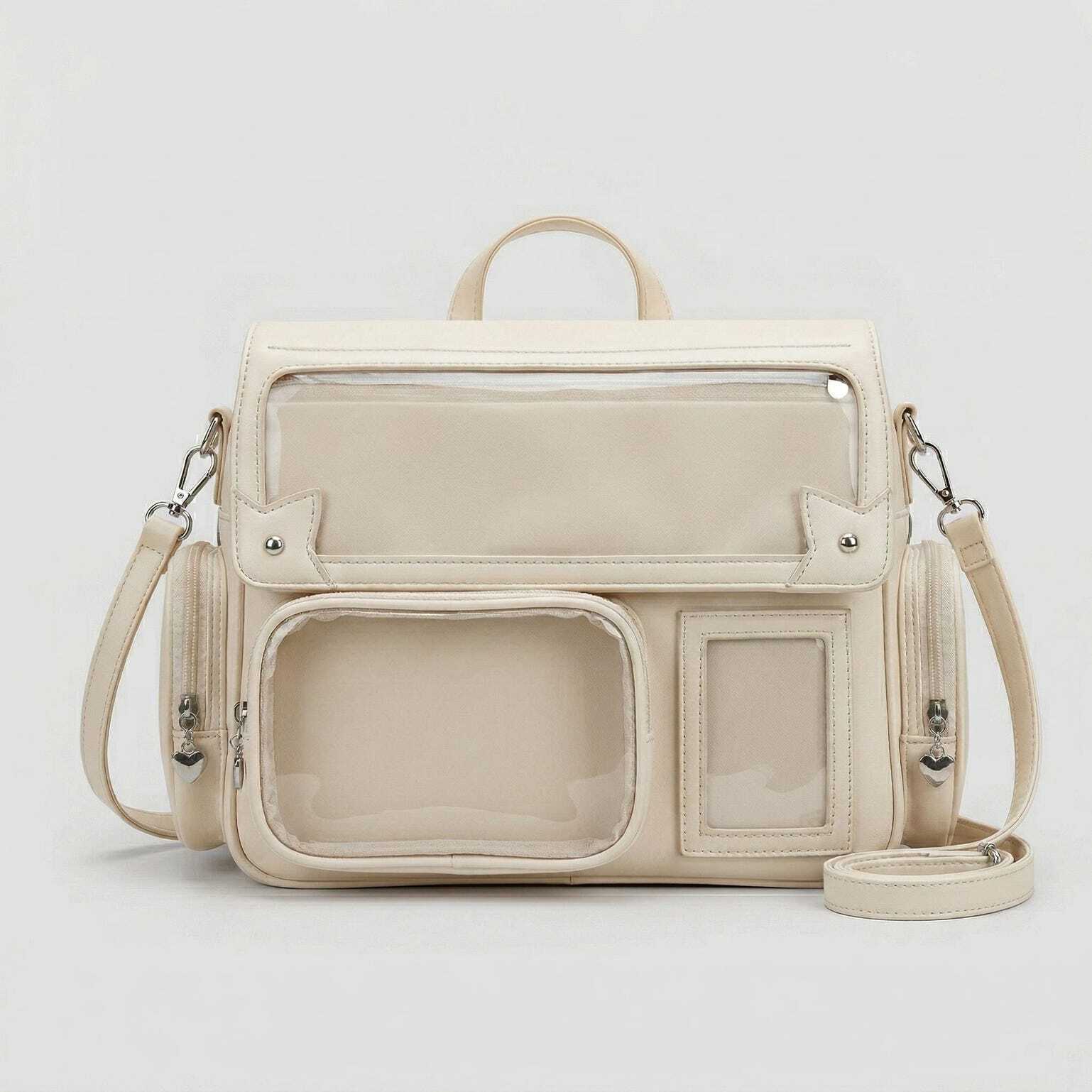 Large Silver Kawaii Y2K Ita Backpack with Clear Window for Pin Display Large Silver Kawaii Y2K Ita Backpack with Clear Window for Pin Display