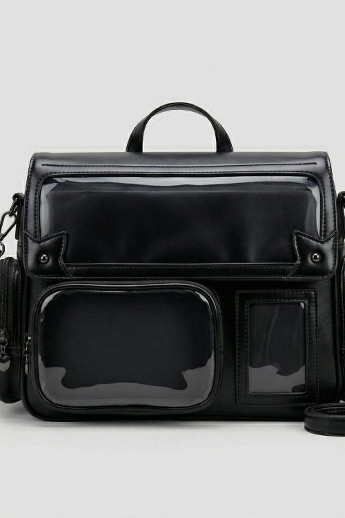 Large Silver Kawaii Y2K Ita Backpack with Clear Window for Pin Display