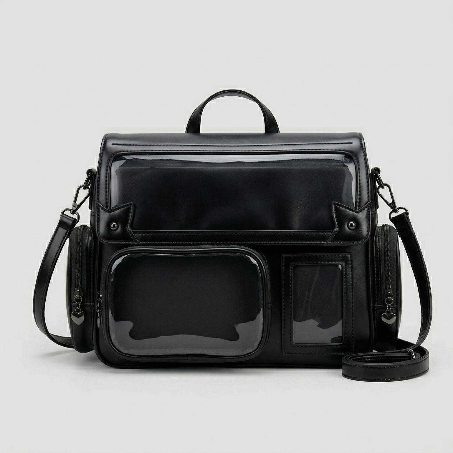 Large Silver Kawaii Y2K Ita Backpack with Clear Window for Pin Display Large Silver Kawaii Y2K Ita Backpack with Clear Window for Pin Display