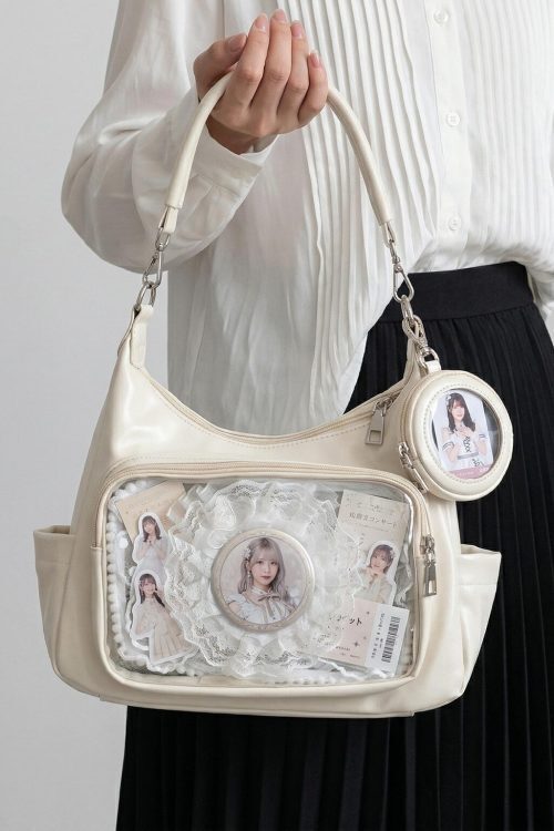 Large Silver Kawaii Y2K Ita Backpack with Clear Window for Plushies and Pins