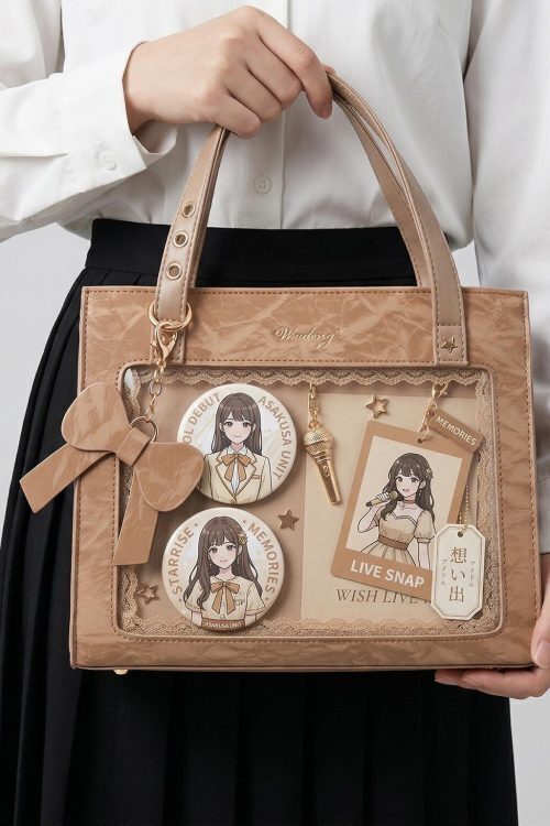 Large Silver Kawaii Y2K Ita Backpack with Clear Window for Plushies and Pins