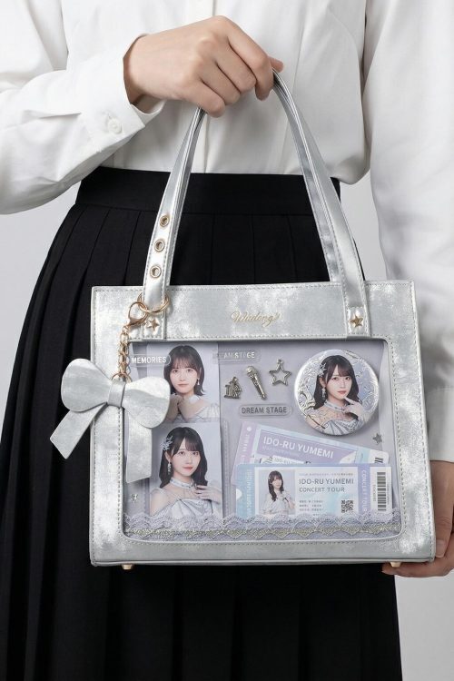 Large Silver Kawaii Y2K Ita Backpack with Clear Window for Plushies and Pins