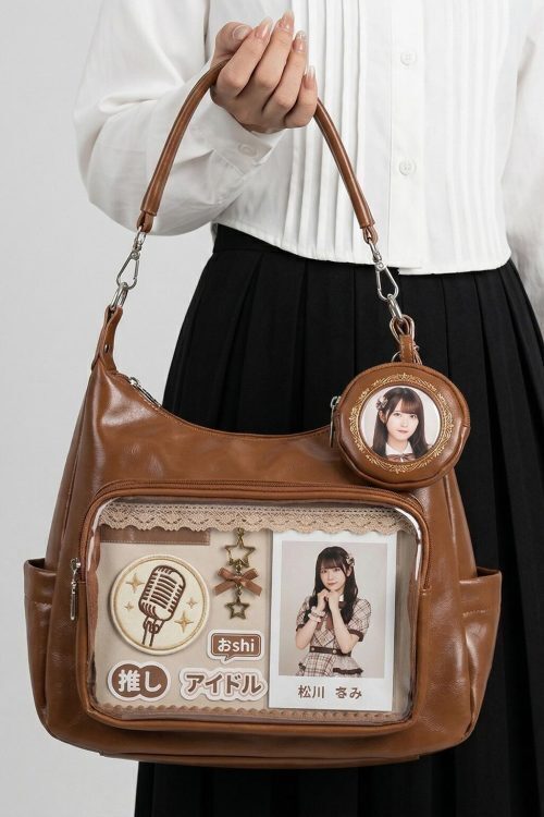 Large Silver Kawaii Y2K Ita Backpack with Clear Window for Plushies and Pins