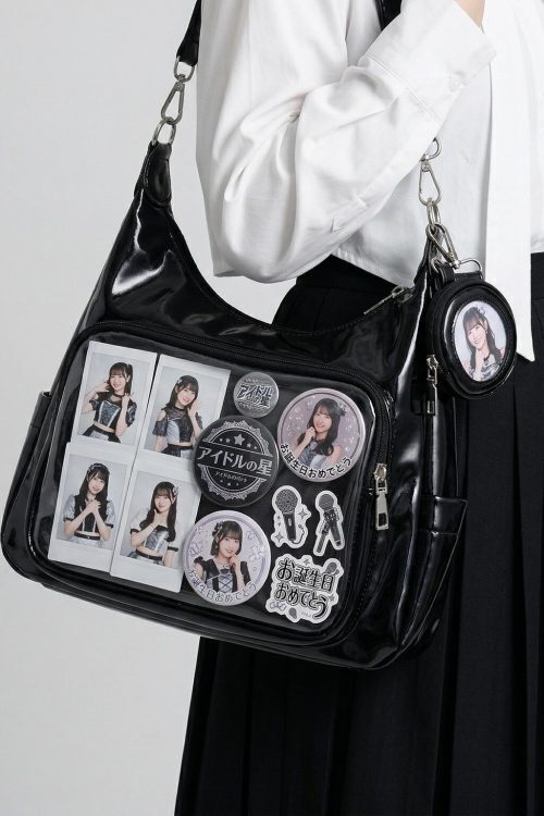 Large Silver Kawaii Y2K Ita Backpack with Clear Window for Plushies and Pins