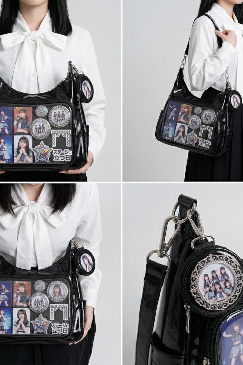Large Silver Kawaii Y2K Ita Backpack with Clear Window for Plushies and Pins