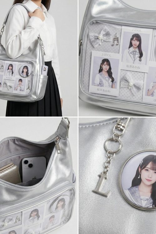 Large Silver Kawaii Y2K Ita Backpack with Clear Window for Plushies and Pins