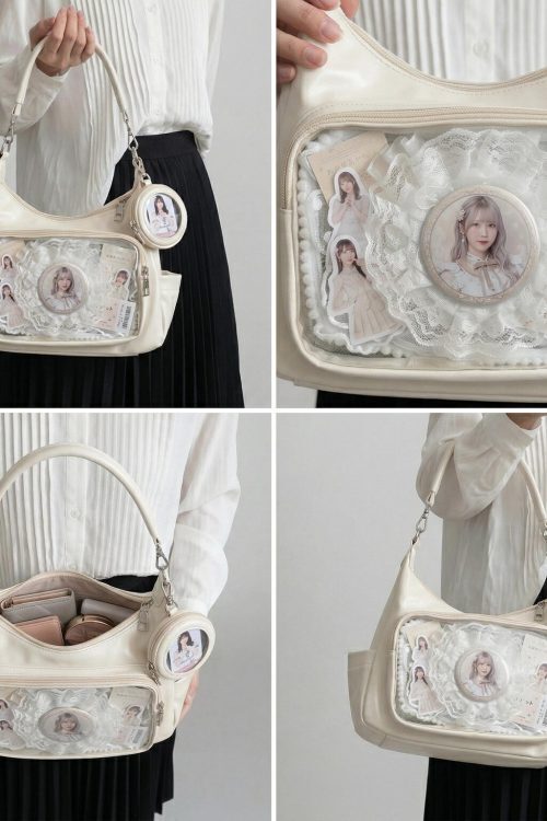 Large Silver Kawaii Y2K Ita Backpack with Clear Window for Plushies and Pins